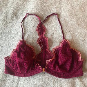 Adorable Free People Intimately bohemian open-front clasp bralette maroon - M